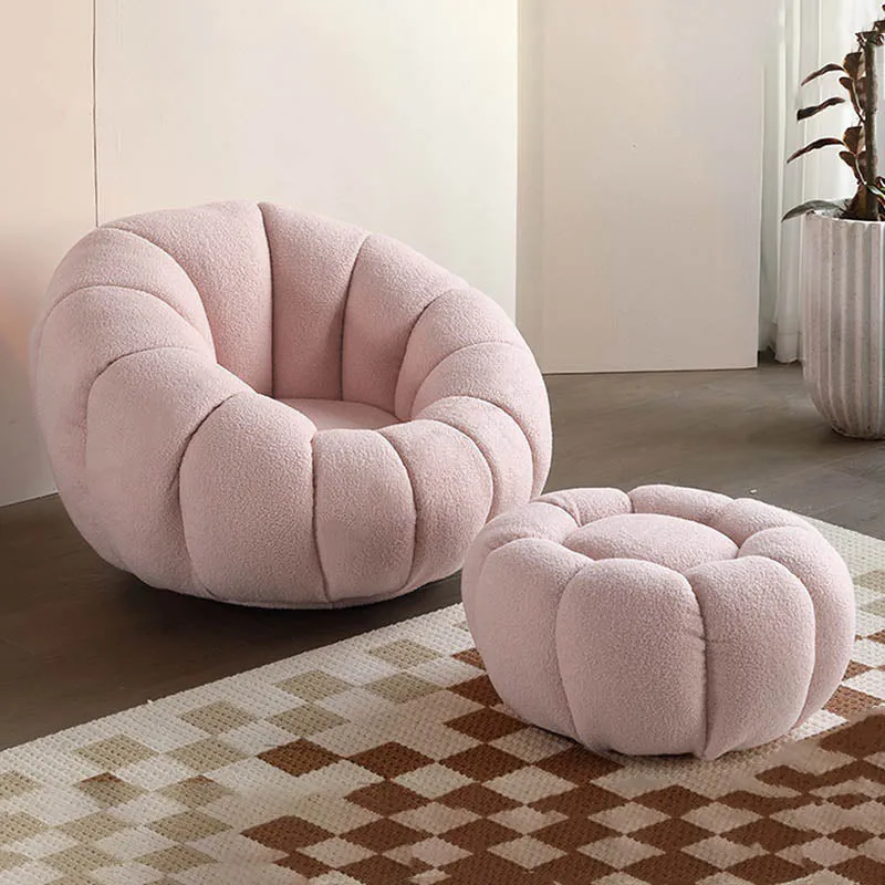 Nordic-Style Swivel Pumpkin Accent Chair - Skin-Friendly Sherpa Fabric & Soft Sitting Sofa Chair For Living Room