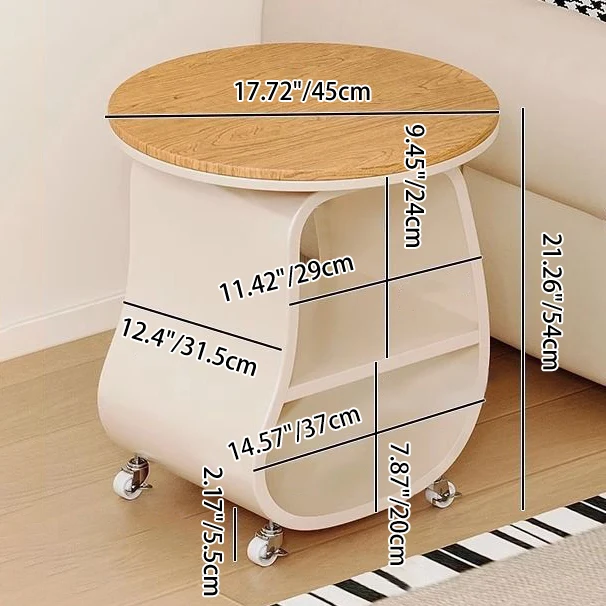 Contemporary Scandinavian Round Iron Plywood Tempered Glass Side Table 2-Tier For Living Room