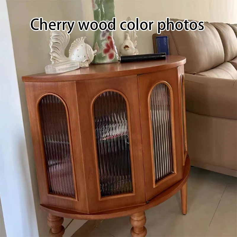 Traditional Vintage Semi-Circular Cherry Wood Plywood Acrylic Sideboard 1-Cabinet For Dining Room