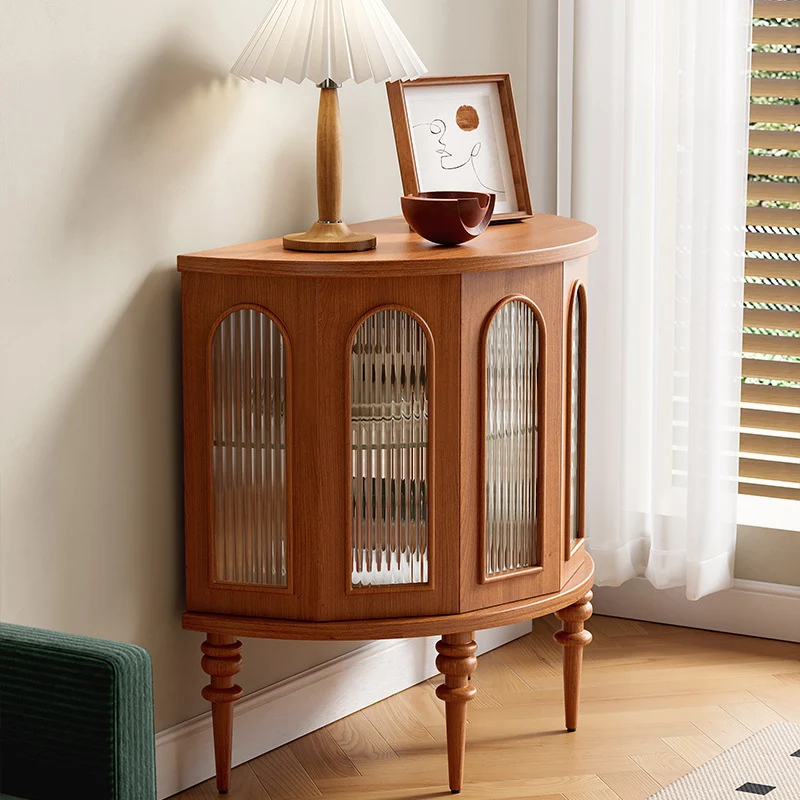 Traditional Vintage Semi-Circular Cherry Wood Plywood Acrylic Sideboard 1-Cabinet For Dining Room