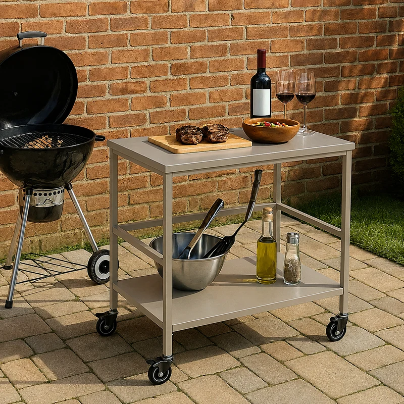 Versatile Outdoor Cart End Table - 2-Tier Movable Storage For Gardens & Outdoor Patios