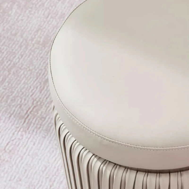 Modern Minimalist Round PU Leather Stainless Steel Low Stool For Living Room