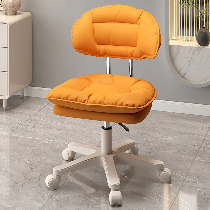 Modern Minimalist Curved PU Leather MDF Carbon Steel Frame Sponge Vanity Stool Height Adjustable Backrest Armless For Bedroom