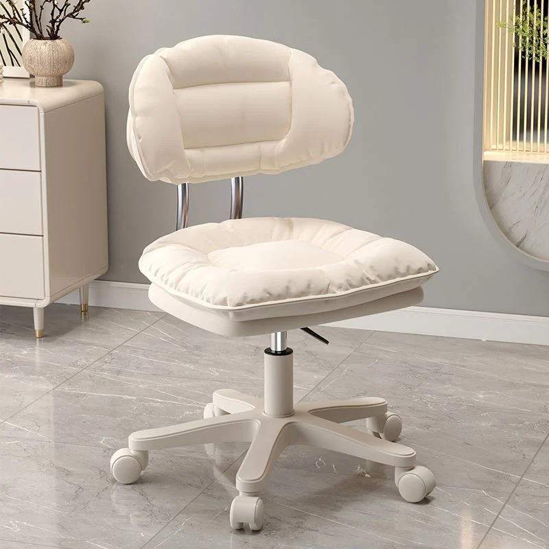 Modern Minimalist Curved PU Leather MDF Carbon Steel Frame Sponge Vanity Stool Height Adjustable Backrest Armless For Bedroom