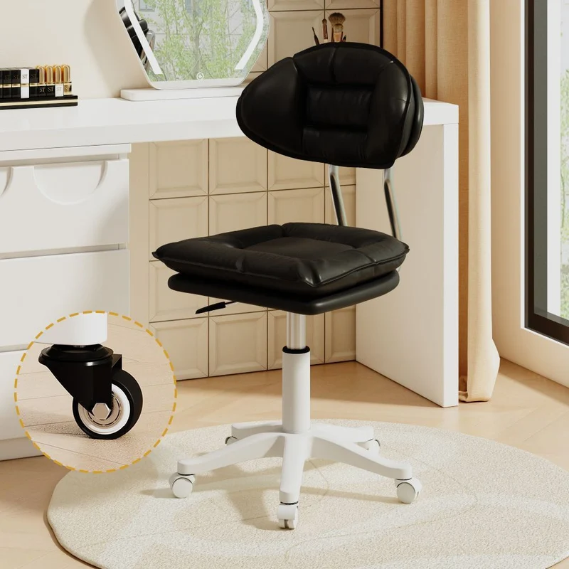 Modern Minimalist Curved PU Leather MDF Carbon Steel Frame Sponge Vanity Stool Height Adjustable Backrest Armless For Bedroom