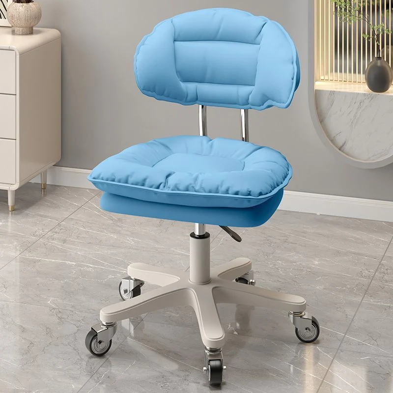 Modern Minimalist Curved PU Leather MDF Carbon Steel Frame Sponge Vanity Stool Height Adjustable Backrest Armless For Bedroom