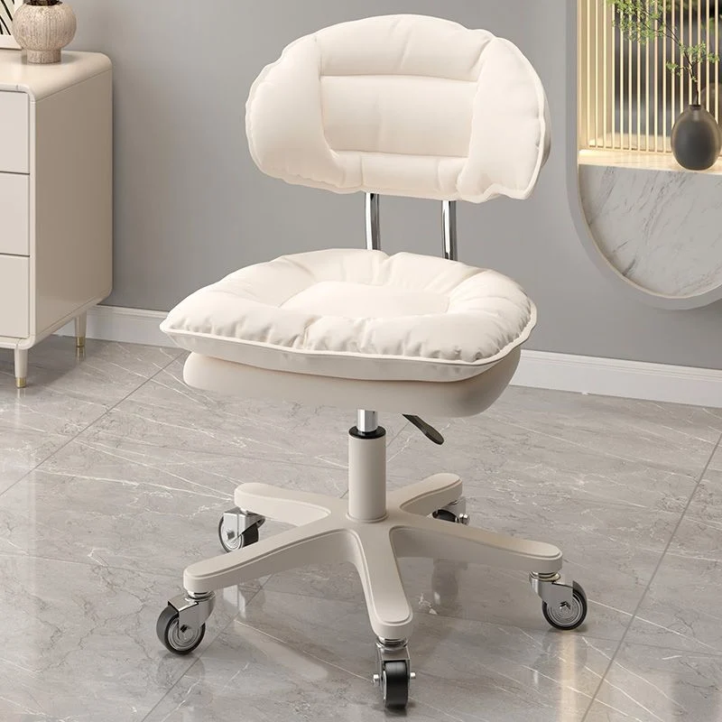 Modern Minimalist Curved PU Leather MDF Carbon Steel Frame Sponge Vanity Stool Height Adjustable Backrest Armless For Bedroom
