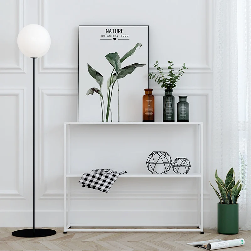 Modern Minimalist Rectangular Iron Bookshelf 2-Tier For Living Room