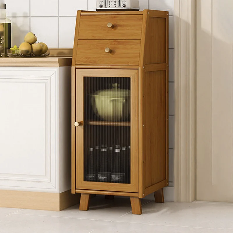 Traditional Vintage Rectangular Nan Bamboo Medium-Density Fiberboard Acrylic Sideboard 2-Drawer 1-Cabinet For Kitchen