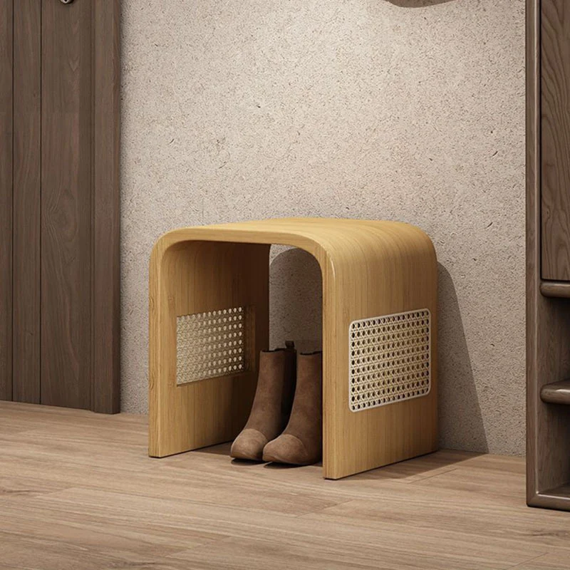 Modern Minimalist Arc Nan Bamboo Resin Rattan Weaving Kids Low Stool Backless Armless For Entryway
