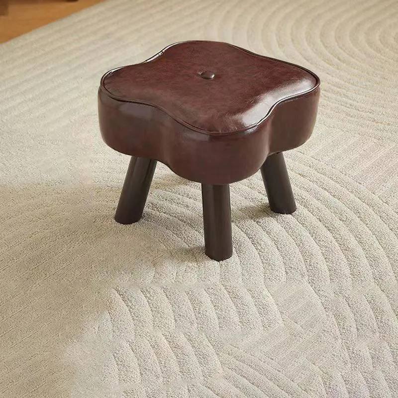 Contemporary Creative Petal Shape Faux Oil-Waxed Leather Solid Wood Sponge Low Stool Backless Armless For Living Room