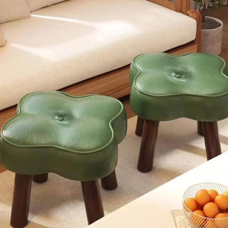 Contemporary Creative Petal Shape Faux Oil-Waxed Leather Solid Wood Sponge Low Stool Backless Armless For Living Room