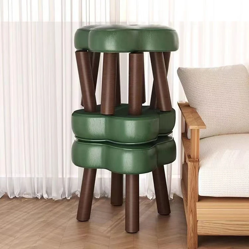 Contemporary Creative Petal Shape Faux Oil-Waxed Leather Solid Wood Sponge Low Stool Backless Armless For Living Room