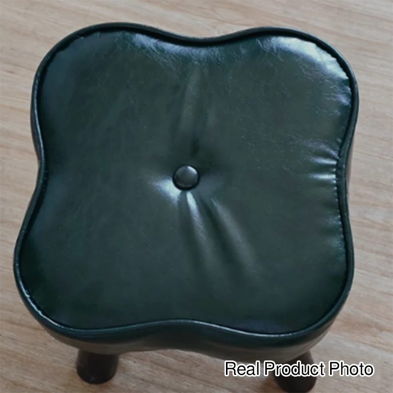 Contemporary Creative Petal Shape Faux Oil-Waxed Leather Solid Wood Sponge Low Stool Backless Armless For Living Room