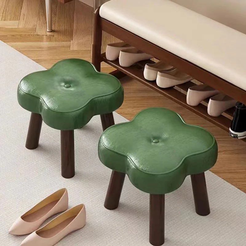 Contemporary Creative Petal Shape Faux Oil-Waxed Leather Solid Wood Sponge Low Stool Backless Armless For Living Room