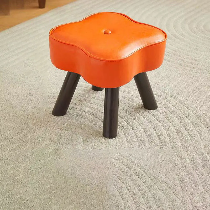 Contemporary Creative Petal Shape Faux Oil-Waxed Leather Solid Wood Sponge Low Stool Backless Armless For Living Room