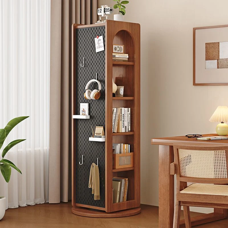 Traditional Vintage Rectangular Rubberwood Plywood HD Mirror Rotatable Multifunctional Bookshelf 5-Tier For Living Room