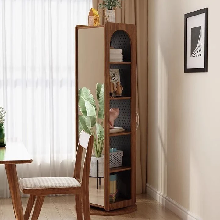 Traditional Vintage Rectangular Rubberwood Plywood HD Mirror Rotatable Multifunctional Bookshelf 5-Tier For Living Room