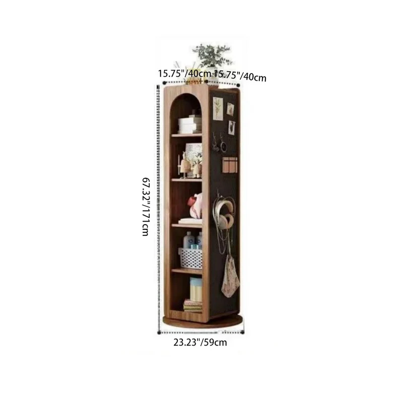 Traditional Vintage Rectangular Rubberwood Plywood HD Mirror Rotatable Multifunctional Bookshelf 5-Tier For Living Room