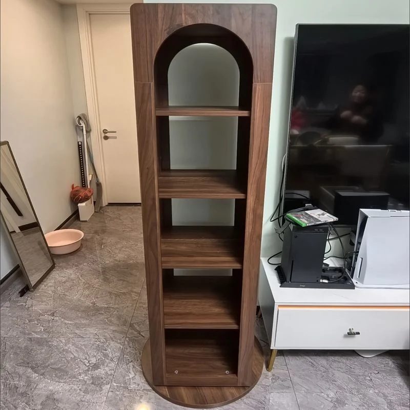 Traditional Vintage Rectangular Rubberwood Plywood HD Mirror Rotatable Multifunctional Bookshelf 5-Tier For Living Room