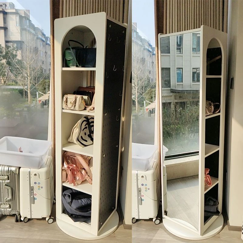 Traditional Vintage Rectangular Rubberwood Plywood HD Mirror Rotatable Multifunctional Bookshelf 5-Tier For Living Room