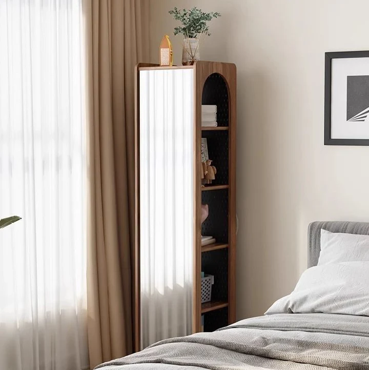 Traditional Vintage Rectangular Rubberwood Plywood HD Mirror Rotatable Multifunctional Bookshelf 5-Tier For Living Room