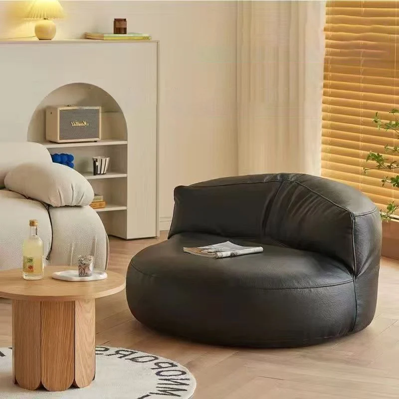Contemporary Scandinavian Microfiber Leather EPS Round Curved Accent Chair With Backrest For Living Room