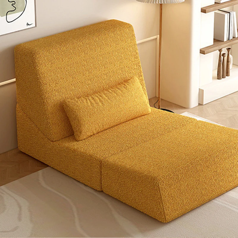 Modern Minimalist Sherpa Fabric Square Foldable Sofa Bed With Backrest For Bedroom