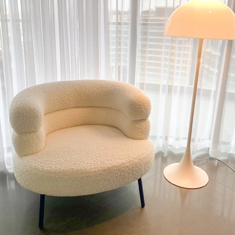Contemporary Scandinavian Sherpa Fabric Carbon Steel Curved Oval Accent Chair Backrest And Armrests For Living Room