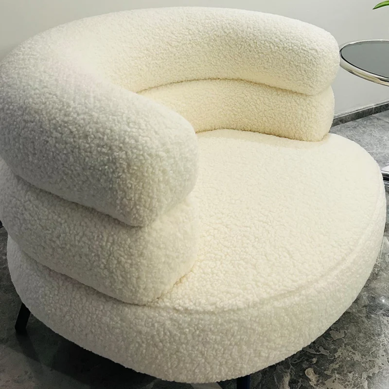 Contemporary Scandinavian Sherpa Fabric Carbon Steel Curved Oval Accent Chair Backrest And Armrests For Living Room