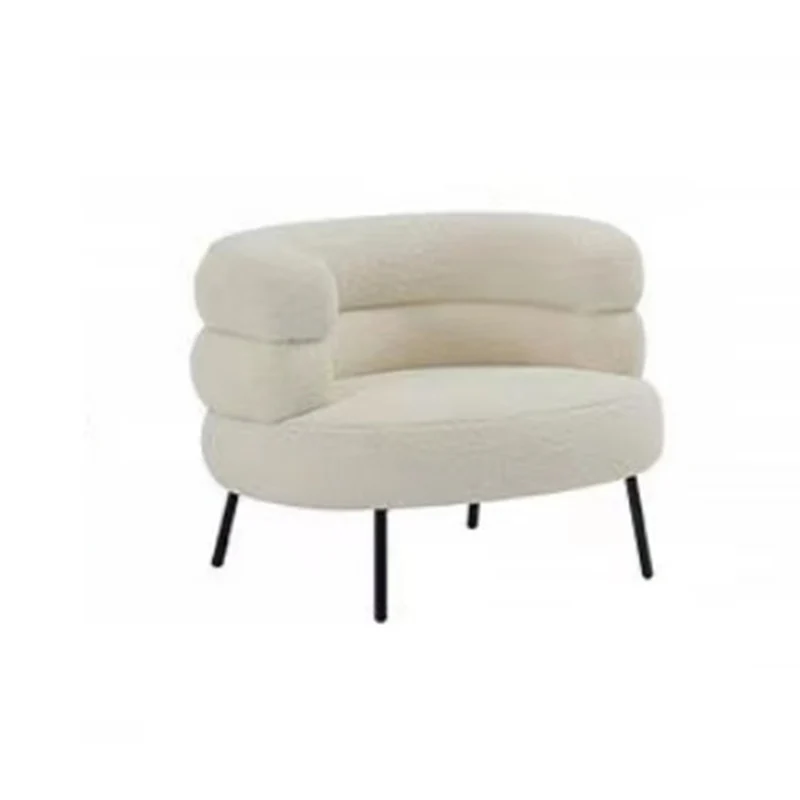 Contemporary Scandinavian Sherpa Fabric Carbon Steel Curved Oval Accent Chair Backrest And Armrests For Living Room