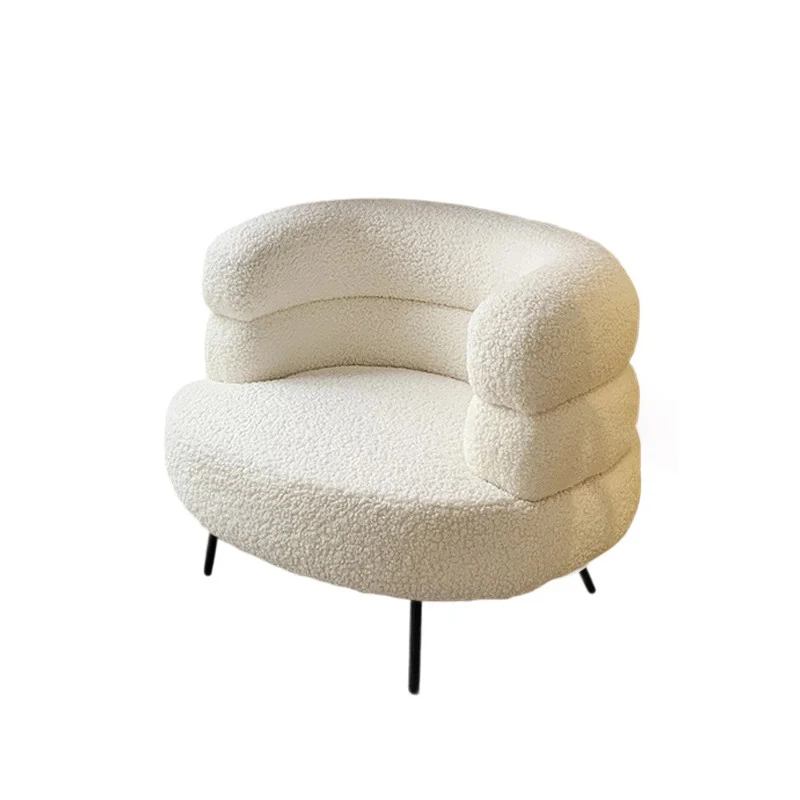 Contemporary Scandinavian Sherpa Fabric Carbon Steel Curved Oval Accent Chair Backrest And Armrests For Living Room