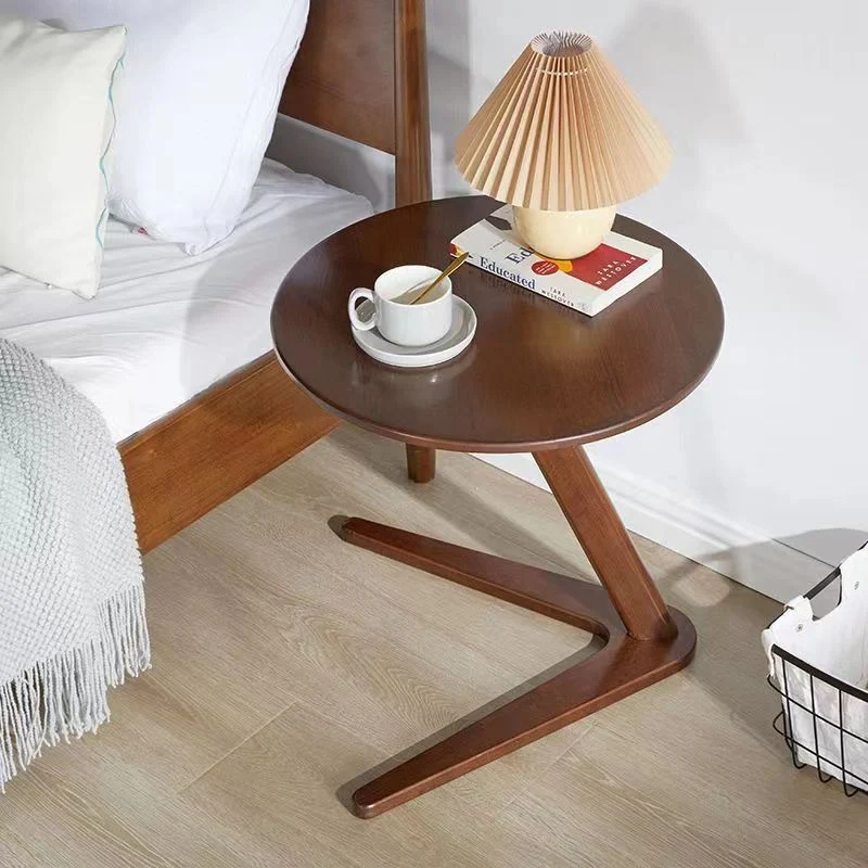 Traditional Vintage Round Rubberwood Solid Wood Side Table For Living Room