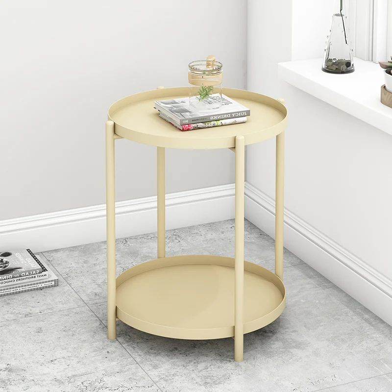 Contemporary Scandinavian Round Carbon Steel Side Table 1/2-Tier For Living Room