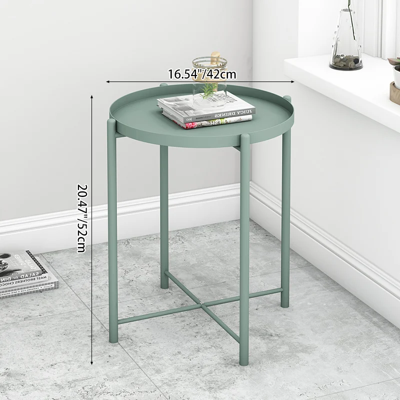 Contemporary Scandinavian Round Carbon Steel Side Table 1/2-Tier For Living Room