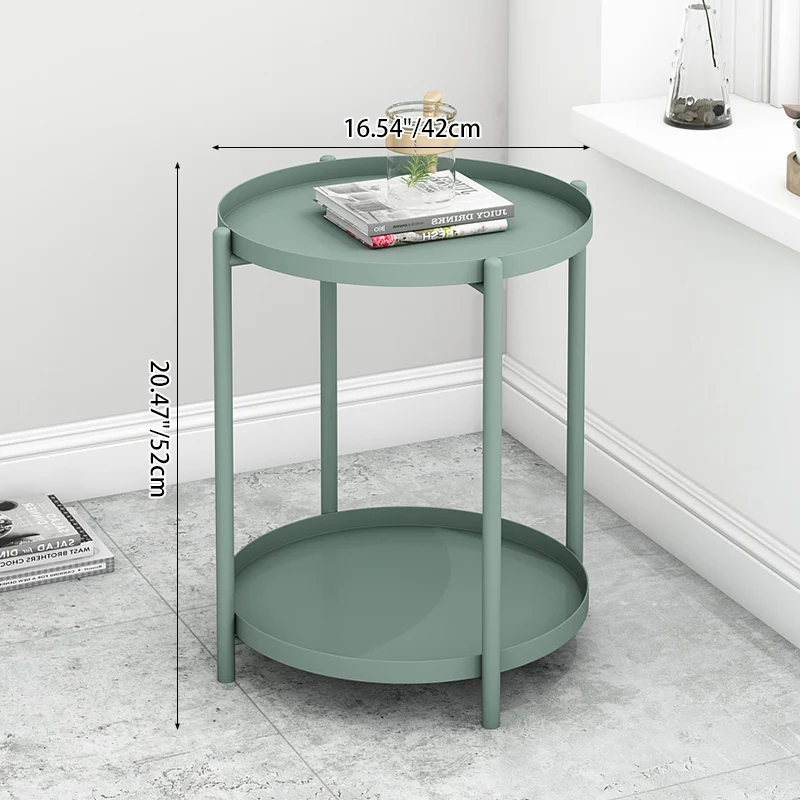 Contemporary Scandinavian Round Carbon Steel Side Table 1/2-Tier For Living Room