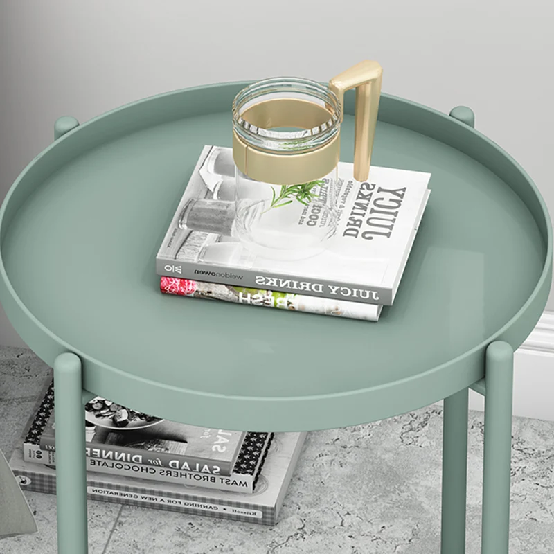 Contemporary Scandinavian Round Carbon Steel Side Table 1/2-Tier For Living Room
