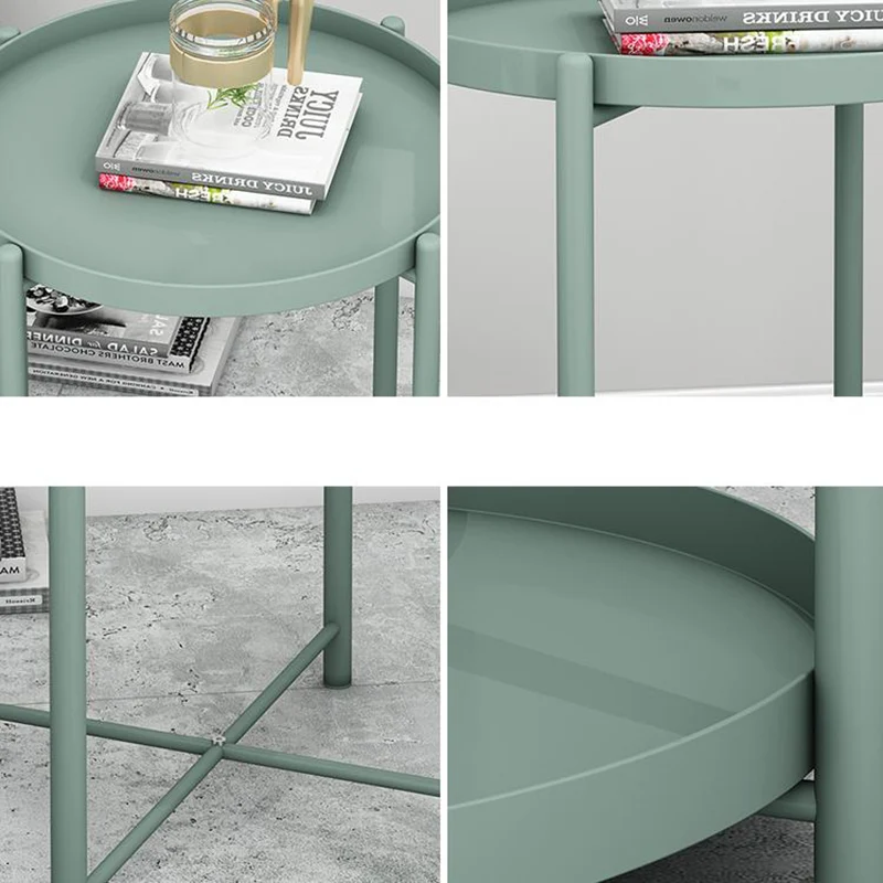 Contemporary Scandinavian Round Carbon Steel Side Table 1/2-Tier For Living Room