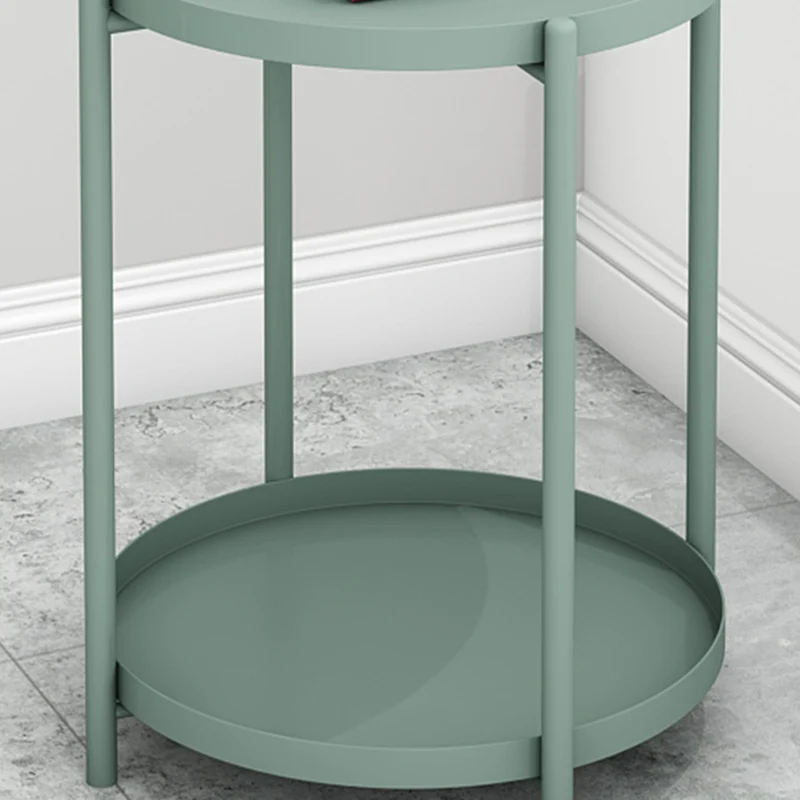 Contemporary Scandinavian Round Carbon Steel Side Table 1/2-Tier For Living Room