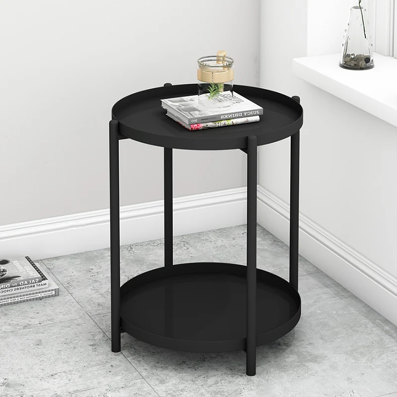 Contemporary Scandinavian Round Carbon Steel Side Table 1/2-Tier For Living Room