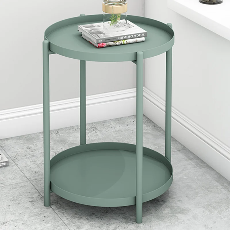 Contemporary Scandinavian Round Carbon Steel Side Table 1/2-Tier For Living Room