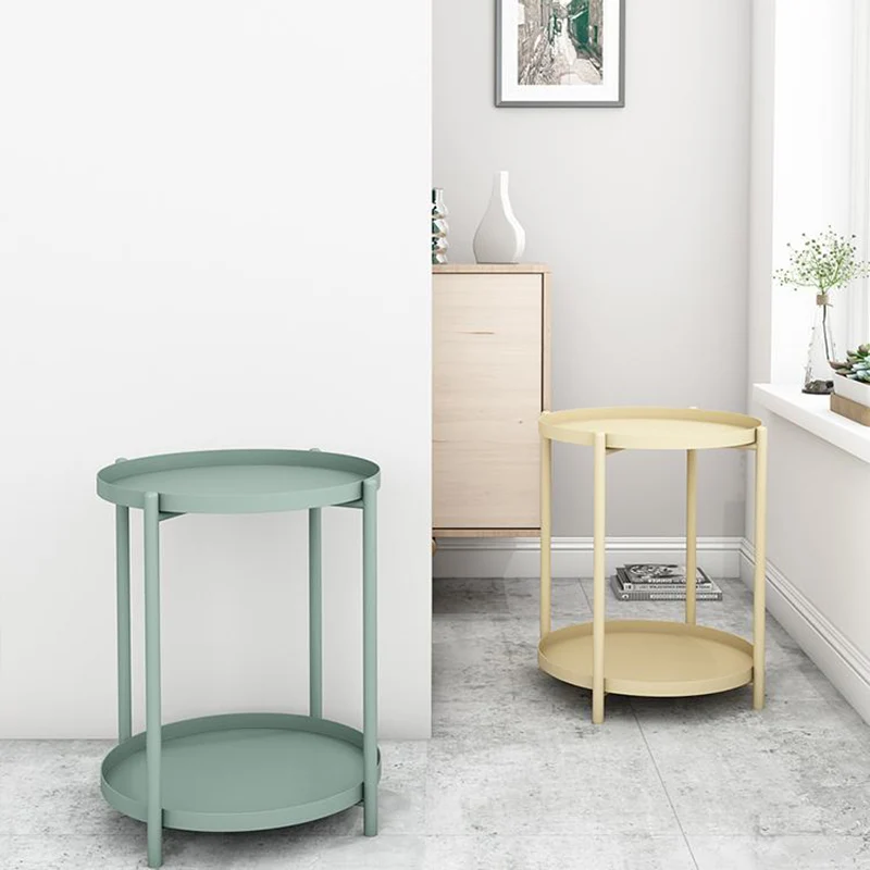 Contemporary Scandinavian Round Carbon Steel Side Table 1/2-Tier For Living Room