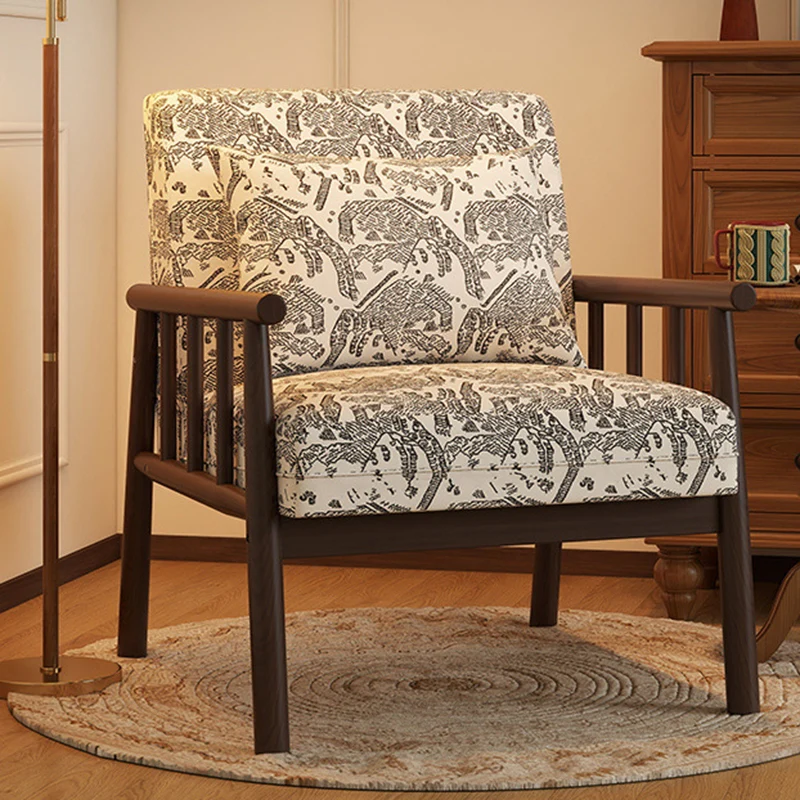 Traditional Vintage Rectangular Rubberwood Faux Oil Wax Leather Flannelette Sponge Accent Chair Backrest Armrest For Living Room