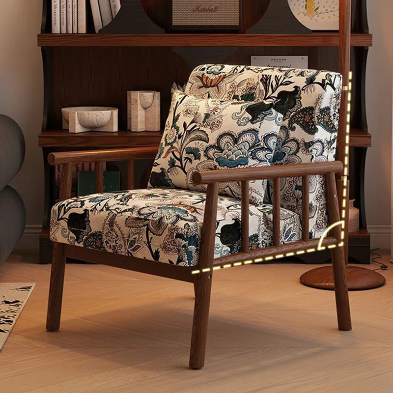 Traditional Vintage Rectangular Rubberwood Faux Oil Wax Leather Flannelette Sponge Accent Chair Backrest Armrest For Living Room