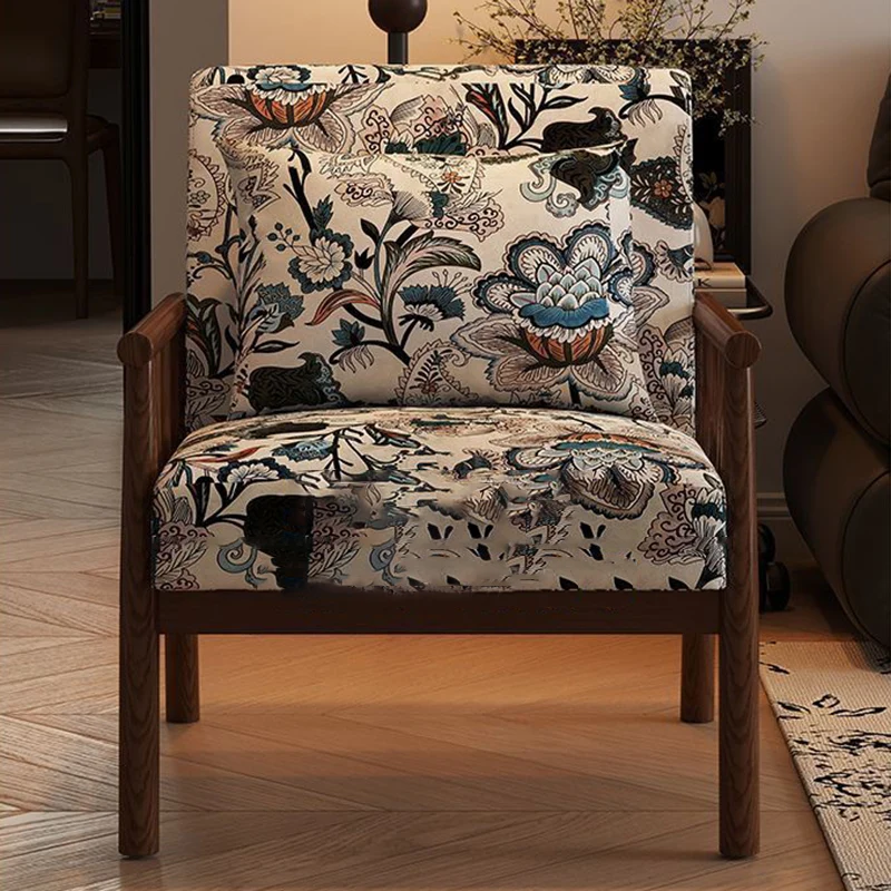 Traditional Vintage Rectangular Rubberwood Faux Oil Wax Leather Flannelette Sponge Accent Chair Backrest Armrest For Living Room