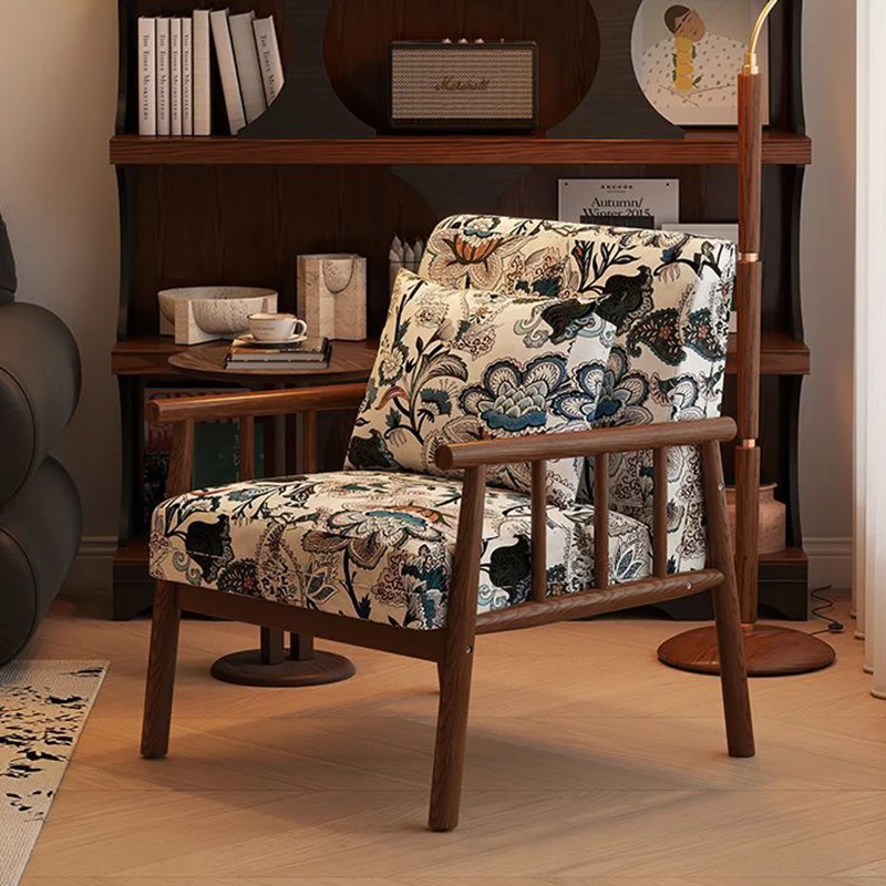 Traditional Vintage Rectangular Rubberwood Faux Oil Wax Leather Flannelette Sponge Accent Chair Backrest Armrest For Living Room