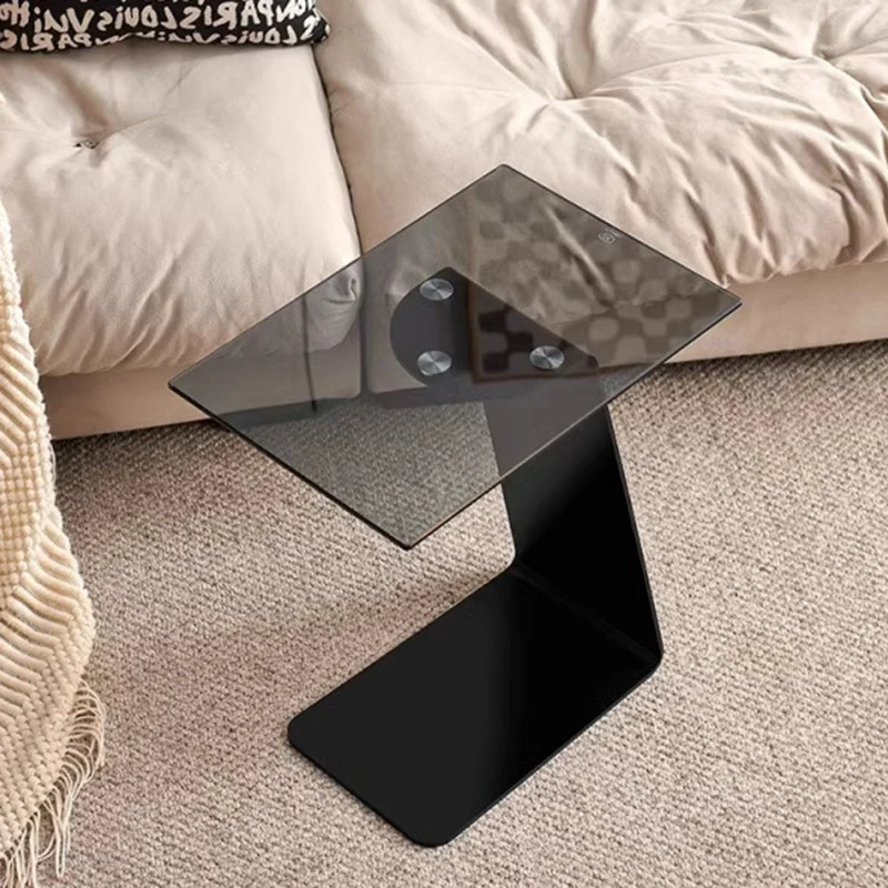 Modern Minimalist Square Carbon Steel Glass Side Table 1-Tier For Living Room