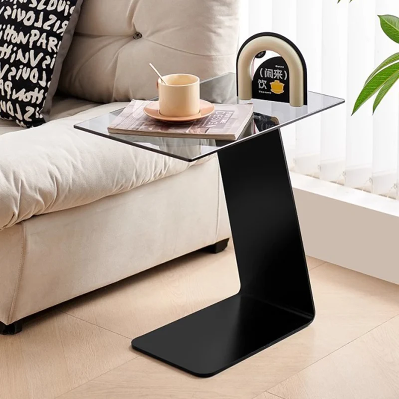 Modern Minimalist Square Carbon Steel Glass Side Table 1-Tier For Living Room