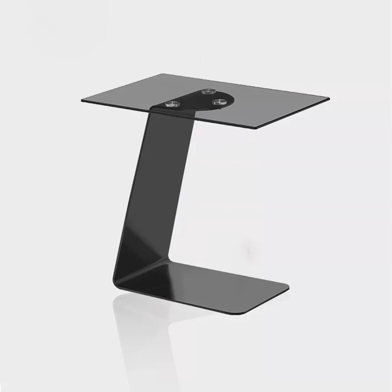 Modern Minimalist Square Carbon Steel Glass Side Table 1-Tier For Living Room