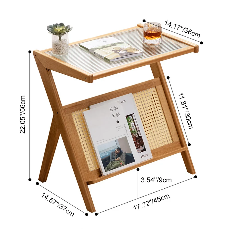 Contemporary Scandinavian Nan Bamboo Medium-Density Fiberboard Glass PE Rattan Side Table For Living Room